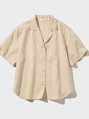 UNIQLO Women's Linen Blend Open Collar Short Sleeve Shirt (S)